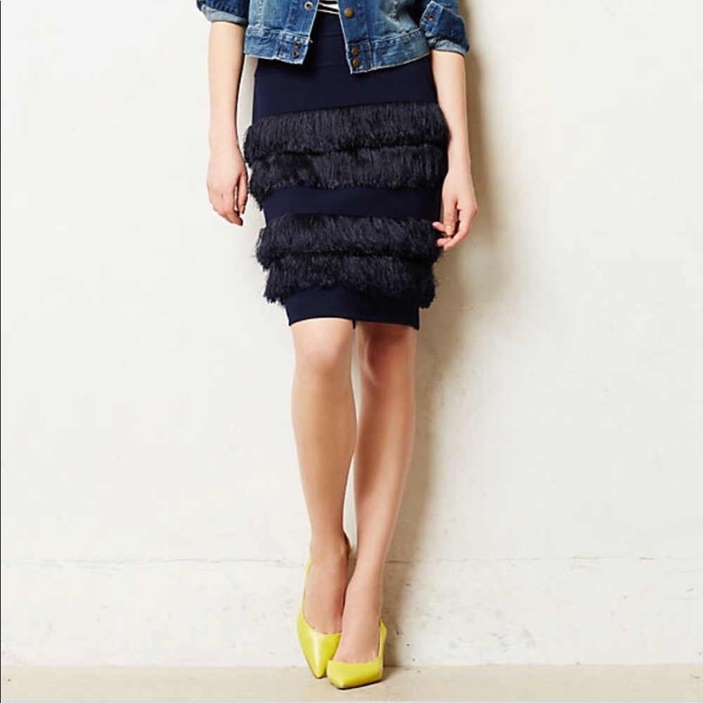 NWOT Eva Franco Fringed Pont Pencil Skirt